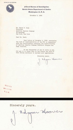 J. Edgar Hoover Letter - Autograph
